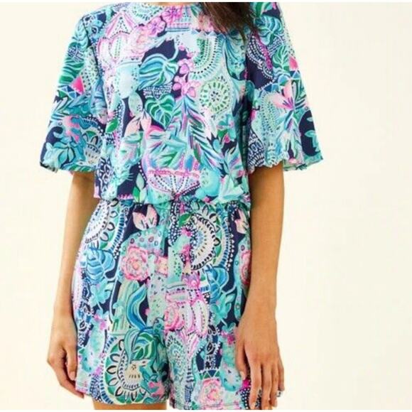 Lilly Pulitzer Britton Romper in Lookin Sharp Preppy Colorful Beachy Size XS - Picture 1 of 12